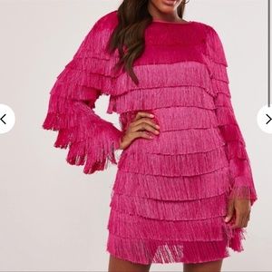 🆕 NWT MISSGUIDED FRINGE LONG SLEEVE MINI DRESS